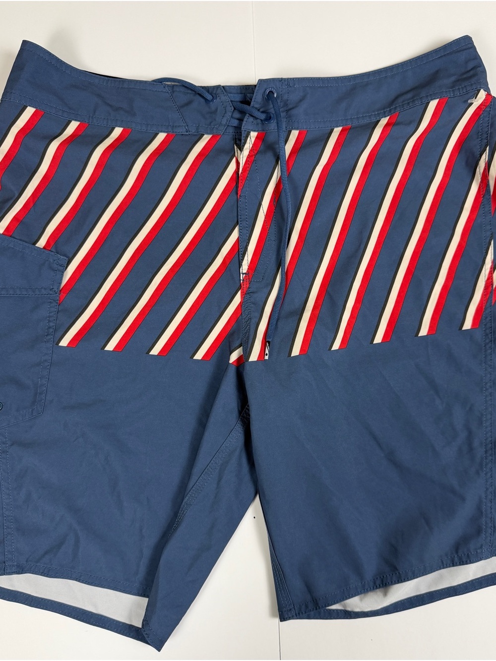 Volcom Striped Board Shorts Mens 36 Slate Blue Red White Stripe Swim Trunks